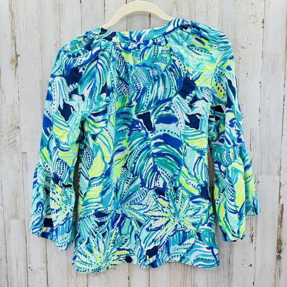 Lilly Pulitzer Matilda Silk Top in print Bright Navy Armadilly Dally Size XXS - Picture 10 of 16